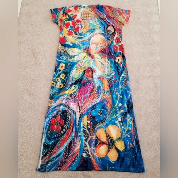 Exclusive Heart Floral Artistic Abstract Peacock Print Maxi Dress Size XL - Picture 2 of 11